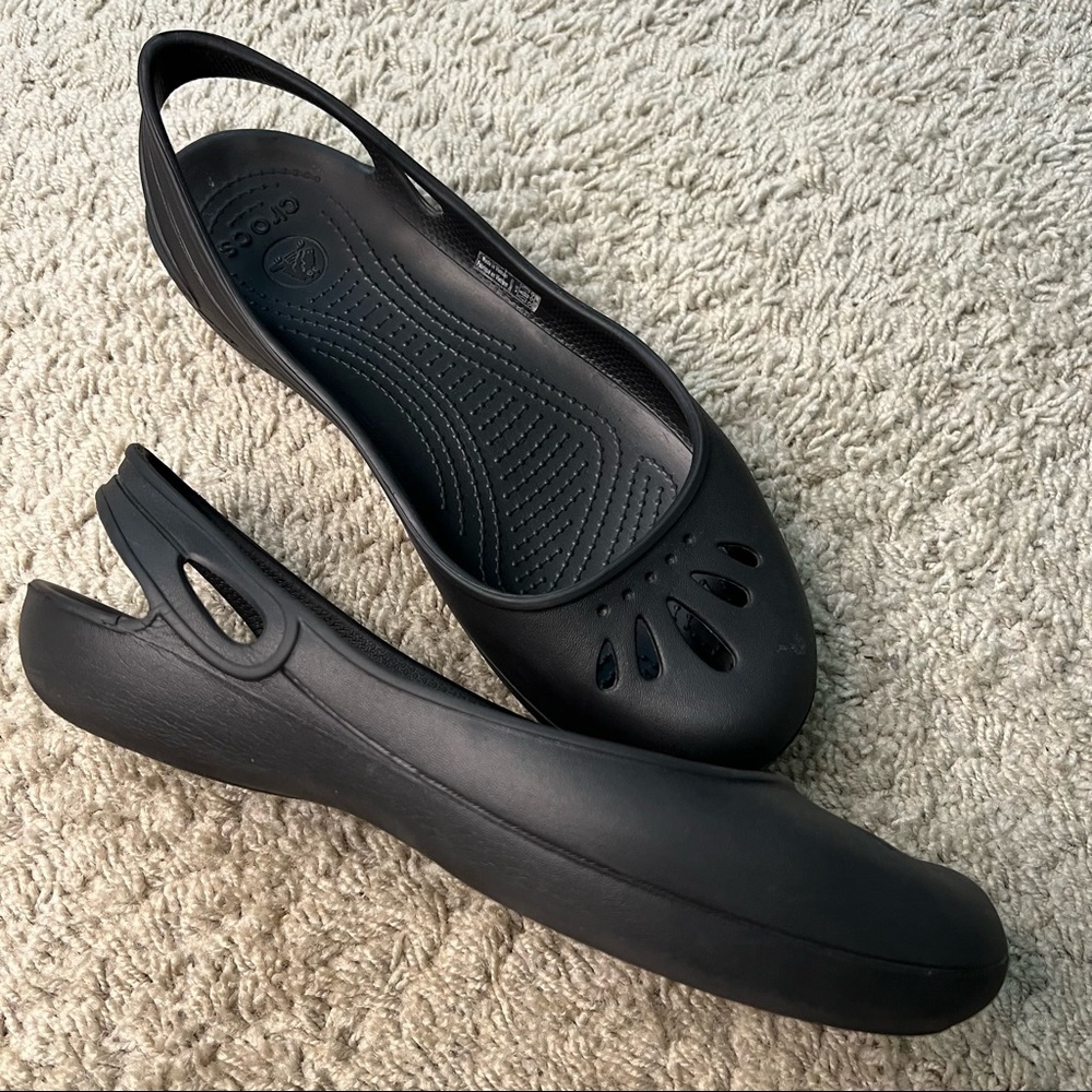 CROCS Women's Kadee Slingback Flats Size 10 Black Rubber Slip On Beach Shoes